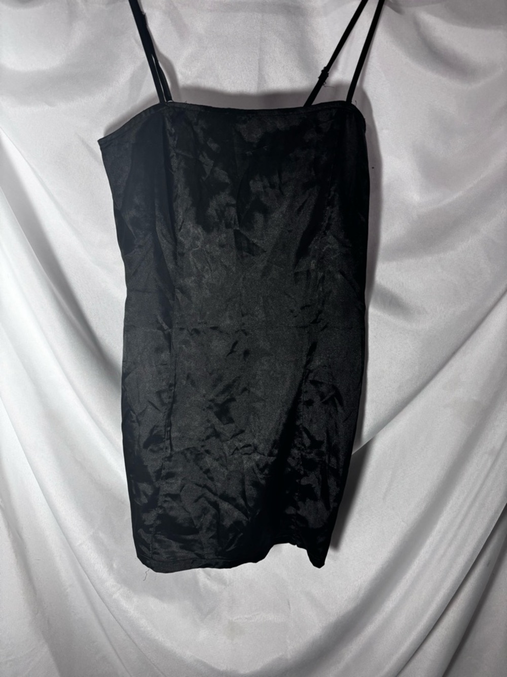 PrettyLittleThing Black Satin Mini Slip Dress
